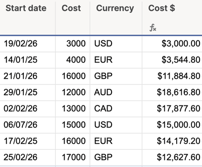 Smartsheet currency conversion with index collect and 2 criteria